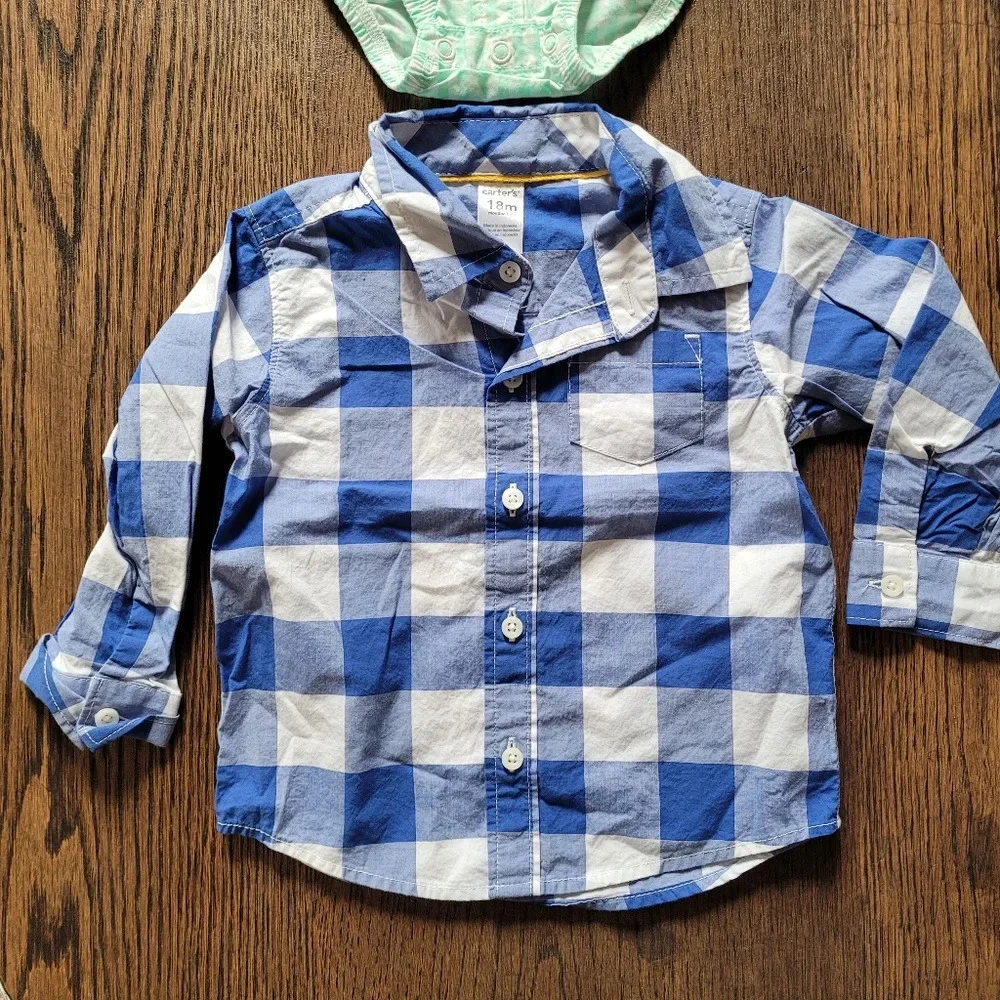 Bundle/Lot of 2 Button Down Shirts Bodysuit Shirt Size Boy's 18 Months